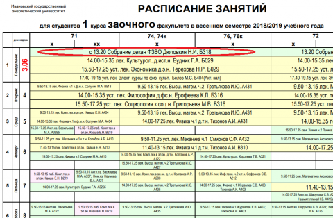 Расписание занятий, зачетов и экзаменов летней сессии 2018-2019 учебного года