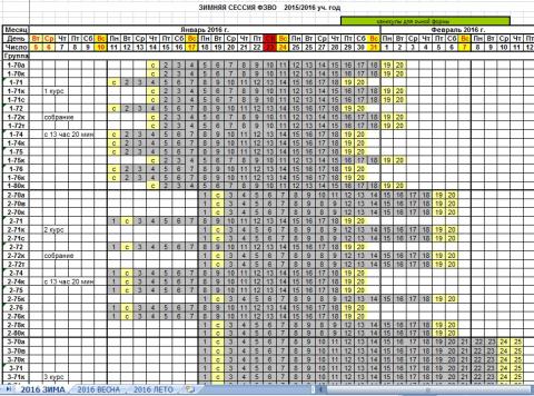 График сессий ФЗВО на 2015-2016 учебный год